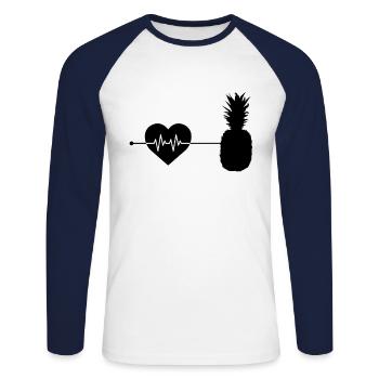 Le rythme cardiaque de l’ananas - T-shirt baseball manches longues Homme - blanc/marine - Devant - Nik (191cm)