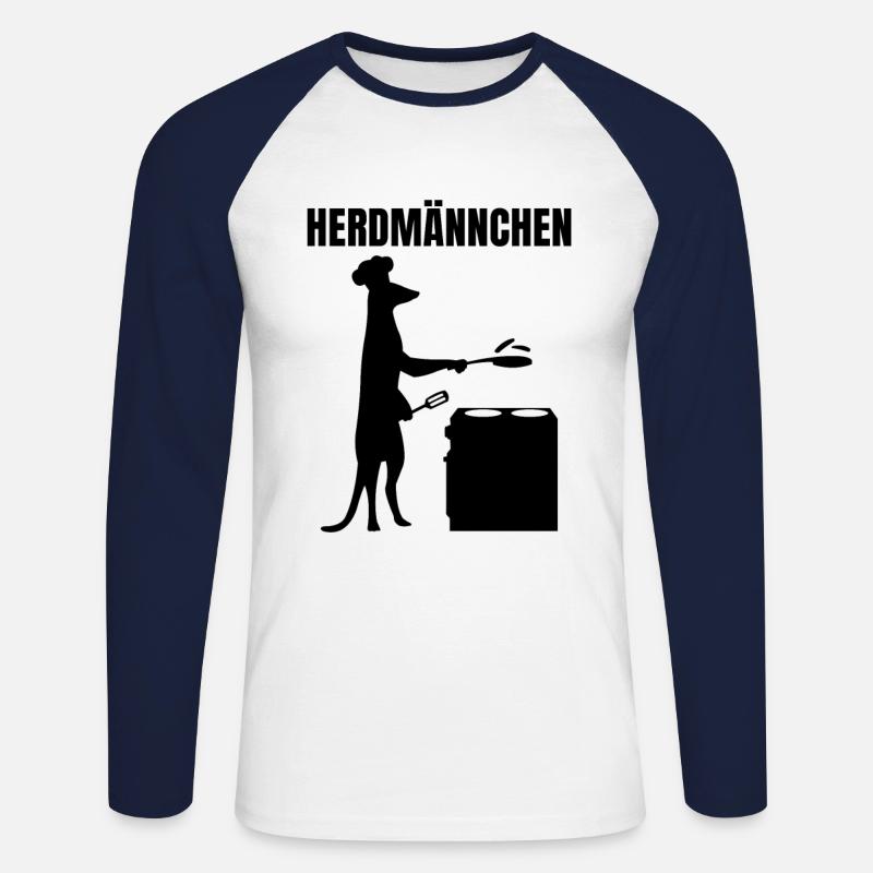 Herdmännchen Essen Kochen Lustiger Koch - Unisex Baseballshirt langarm - Weiß/Navy