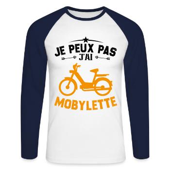 Je Peux Pas J'ai Mobylette Cadeau - T-shirt baseball manches longues Homme - blanc/marine - Devant - Nik (191cm)