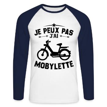 Je Peux Pas J'ai Mobylette Cadeau - T-shirt baseball manches longues Homme - blanc/marine - Devant - Nik (191cm)