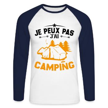 Je Peux Pas J'ai Camping - T-shirt baseball manches longues Homme - blanc/marine - Devant - Nik (191cm)