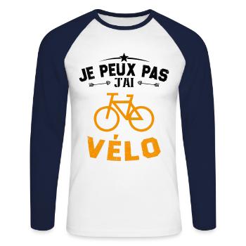 Je Peux Pas J'ai Vélo Cadeau Cycliste - T-shirt baseball manches longues Homme - blanc/marine - Devant - Nik (191cm)