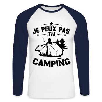 Je Peux Pas J'ai Camping - T-shirt baseball manches longues Homme - blanc/marine - Devant - Nik (191cm)