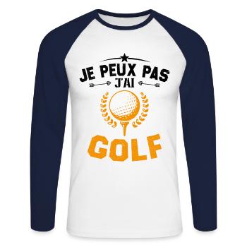 Je Peux Pas J'ai Golf Cadeau Pour Joueur De Golf - T-shirt baseball manches longues Homme - blanc/marine - Devant - Nik (191cm)