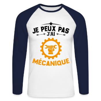 Je Peux Pas J'ai Mécanique Mécanicien Cadeau - T-shirt baseball manches longues Homme - blanc/marine - Devant - Nik (191cm)