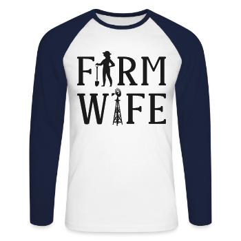 Farming Farmer Wife Farm Wife - Unisex Baseballshirt langarm - Weiß/Navy - Vorne - Nik (191cm)