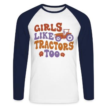 Farming Farmer Girl Tractor - Unisex Baseballshirt langarm - Weiß/Navy - Vorne - Nik (191cm)