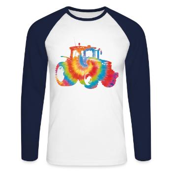 Agriculteur Tie Dye 80s 90s - T-shirt baseball manches longues Homme - blanc/marine - Devant - Nik (191cm)