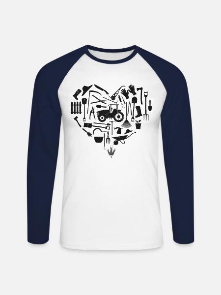 Farming Farmer Heart Tractor - Unisex Long Sleeve Baseball T-Shirt - white/navy
