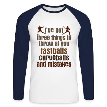Baseball - Unisex Baseballshirt langarm - Weiß/Navy - Vorne - Nik (191cm)