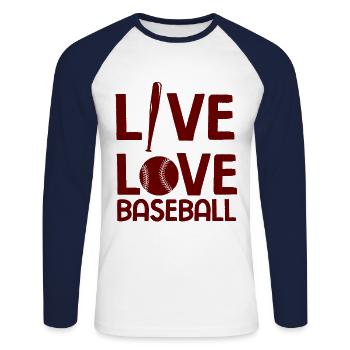 Baseball - Unisex Baseballshirt langarm - Weiß/Navy - Vorne - Nik (191cm)
