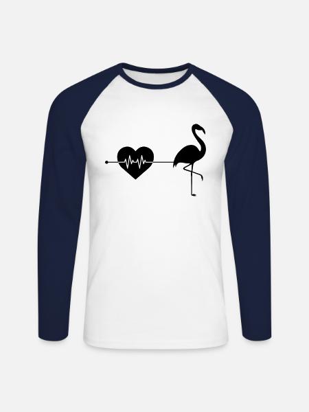 Flamingo heartbeat - Unisex Long Sleeve Baseball T-Shirt - white/navy
