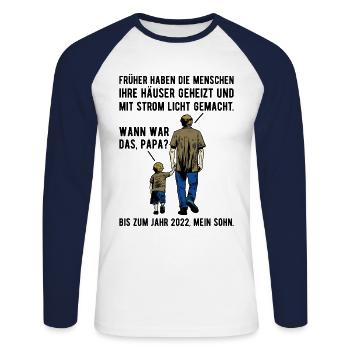 Heizkosten Stromkosten Inflation Spruch Silvester - Unisex Baseballshirt langarm - Weiß/Navy - Vorne - Nik (191cm)