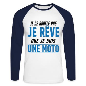 Je ne ronfle pas je rêve de moto ma passion - T-shirt baseball manches longues Homme - blanc/marine - Devant - Nik (191cm)