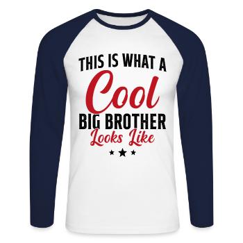 Grand Frère Cadeau Humour - T-shirt baseball manches longues Homme - blanc/marine - Devant - Nik (191cm)