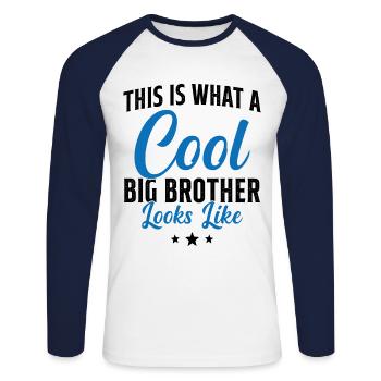 Grand Frère Cadeau Humour - T-shirt baseball manches longues Homme - blanc/marine - Devant - Nik (191cm)