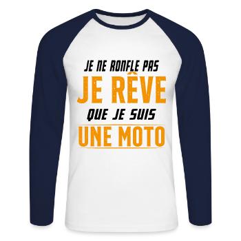 Je ne ronfle pas je rêve de moto ma passion - T-shirt baseball manches longues Homme - blanc/marine - Devant - Nik (191cm)