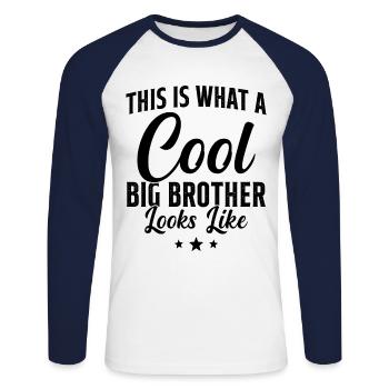 Grand Frère Cadeau Humour - T-shirt baseball manches longues Homme - blanc/marine - Devant - Nik (191cm)