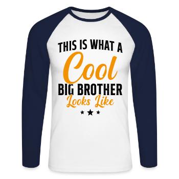 Grand Frère Cadeau Humour - T-shirt baseball manches longues Homme - blanc/marine - Devant - Nik (191cm)