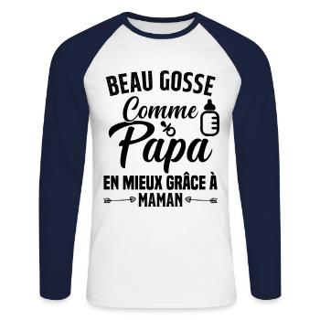 Beau Gosse Comme Papa Cadeau Maman Body Enceinte - T-shirt baseball manches longues Homme - blanc/marine - Devant - Nik (191cm)