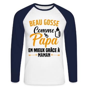 Beau Gosse Comme Papa Cadeau Maman Body Enceinte - T-shirt baseball manches longues Homme - blanc/marine - Devant - Nik (191cm)