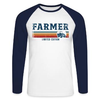 Farming Farmer Retro Vintage - Unisex Baseballshirt langarm - Weiß/Navy - Vorne - Nik (191cm)