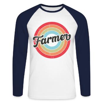 Farming Farmer Retro Vintage - Unisex Baseballshirt langarm - Weiß/Navy - Vorne - Nik (191cm)