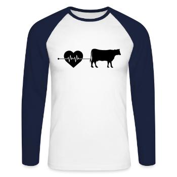 Cow Beef Heartbeat - Unisex Long Sleeve Baseball T-Shirt - white/navy - Front - Nik (191cm)