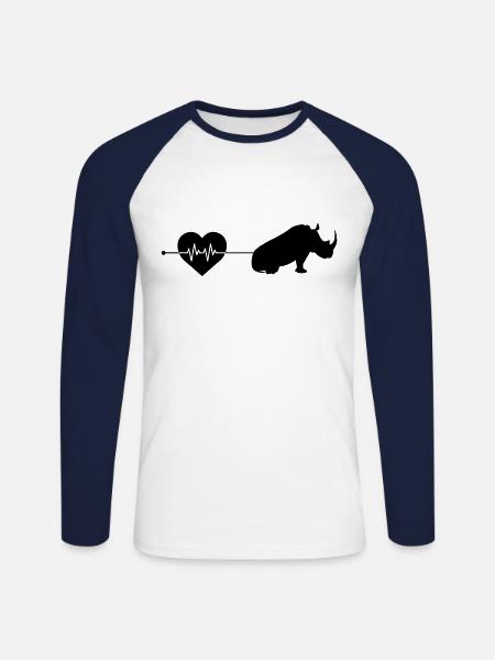 Nashorn Herzschlag - Unisex Baseballshirt langarm - Weiß/Navy