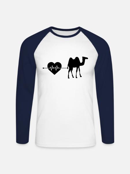 Dromedar Kamel Herzschlag - Unisex Baseballshirt langarm - Weiß/Navy