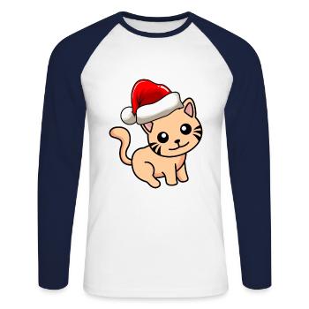 Katze Comic Weihnachten - Unisex Baseballshirt langarm - Weiß/Navy - Vorne - Nik (191cm)
