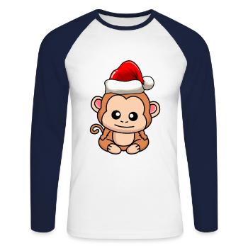 Singe Comic Christmas - T-shirt baseball manches longues Homme - blanc/marine - Devant - Nik (191cm)