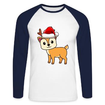 Hirsch Comic Christmas - Unisex Long Sleeve Baseball T-Shirt - white/navy - Front - Nik (191cm)