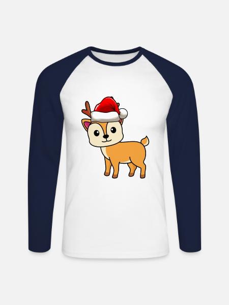 Hirsch Comic Noël - T-shirt baseball manches longues Homme - blanc/marine