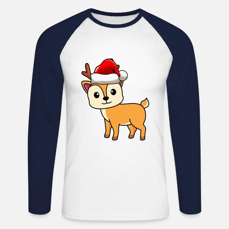 Hirsch Comic Christmas - Unisex Long Sleeve Baseball T-Shirt - white/navy