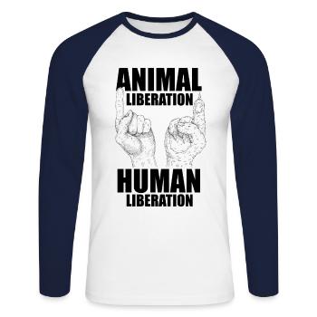 Animal Liberation Human Liberation Animal Lover Zo - Unisex Baseballshirt langarm - Weiß/Navy - Vorne - Nik (191cm)