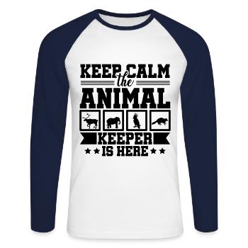Keep Calm The Animal Keeper Is Here Animal Lover Z - Unisex Baseballshirt langarm - Weiß/Navy - Vorne - Nik (191cm)
