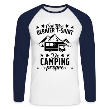 Mon Dernier T-shirt de Camping Cadeau - T-shirt baseball manches longues Homme - blanc/marine - Devant - Nik (191cm)