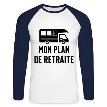 Mon Plan de Retraite Camping Car Humour Cadeau - T-shirt baseball manches longues Homme - blanc/marine - Devant - Nik (191cm)