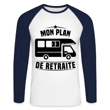 Mon Plan de Retraite Camping Car Humour Cadeau - T-shirt baseball manches longues Homme - blanc/marine - Devant - Nik (191cm)