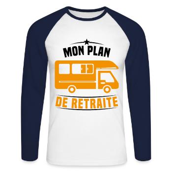 Mon Plan de Retraite Camping Car Humour Cadeau - T-shirt baseball manches longues Homme - blanc/marine - Devant - Nik (191cm)