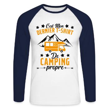 Mon Dernier T-shirt de Camping Cadeau - T-shirt baseball manches longues Homme - blanc/marine - Devant - Nik (191cm)