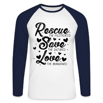 Rescue The Mistreated Save The Injured Animal Keep - Unisex Baseballshirt langarm - Weiß/Navy - Vorne - Nik (191cm)