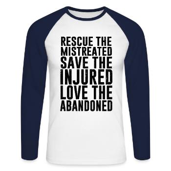Rescue The Mistreated Save The Injured Animal Keep - Unisex Baseballshirt langarm - Weiß/Navy - Vorne - Nik (191cm)