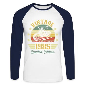 Vintage 1985 Retro Motorcycle Birthday Gift - Unisex Long Sleeve Baseball T-Shirt - white/navy - Front - Nik (191cm)
