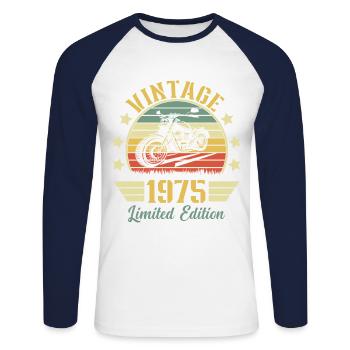 Vintage 1975 Retro Motorcycle Birthday Gift - Unisex Long Sleeve Baseball T-Shirt - white/navy - Front - Nik (191cm)