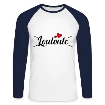 Femme Louloute Humour Mot Affectueux Couple - T-shirt baseball manches longues Homme - blanc/marine - Devant - Nik (191cm)