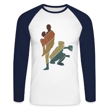 Baseball - Unisex Baseballshirt langarm - Weiß/Navy - Vorne - Nik (191cm)