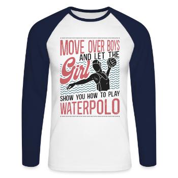 Water Polo Girl Vintage Move Over - Unisex Long Sleeve Baseball T-Shirt - white/navy - Front - Nik (191cm)