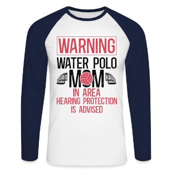 Water Polo Mom Vintage Warning - Unisex Long Sleeve Baseball T-Shirt - white/navy - Front - Nik (191cm)